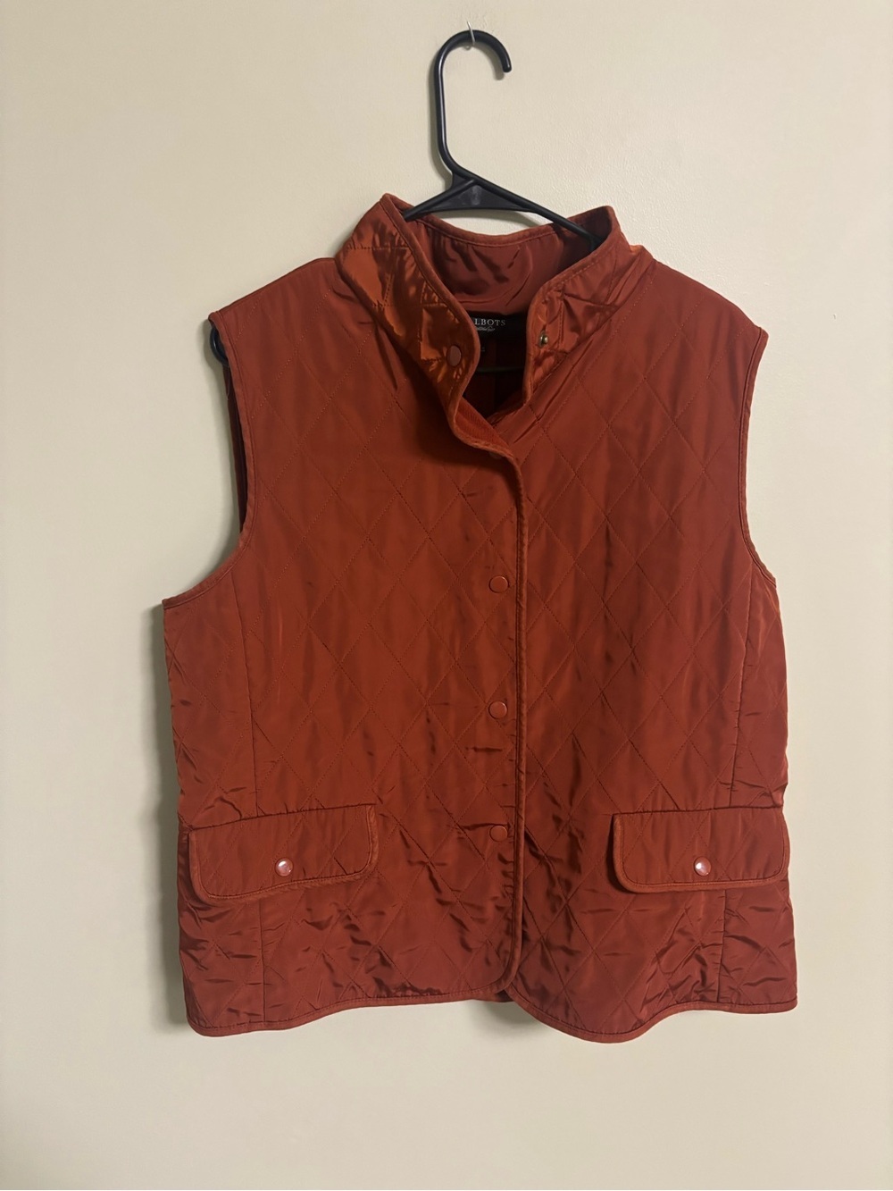 Talbots Womens Quilted Vest Rust Size Large Snap Closure Country Club Barn Chic